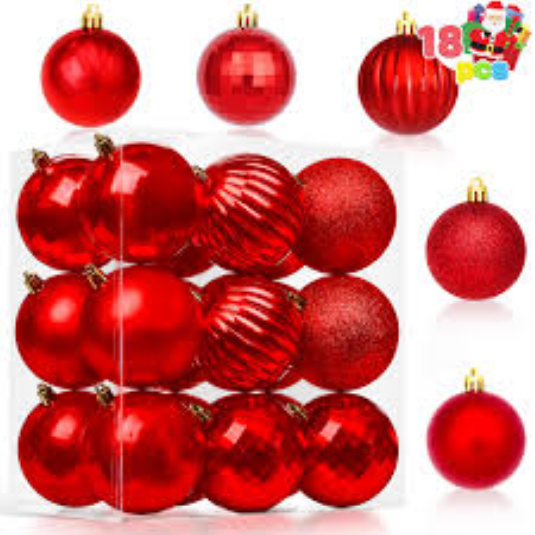 9CM GLITTER CHRISTMAS ORNAMENTS RED 18PCS/SET